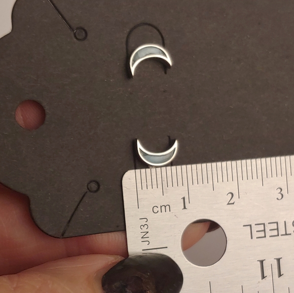 925 Sterling Silver Genuine Larimar Moon Earrings - Picture 3 of 6